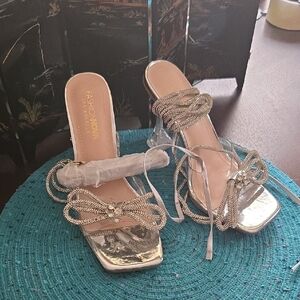 Fashion Nova Shimmering Silver Heels